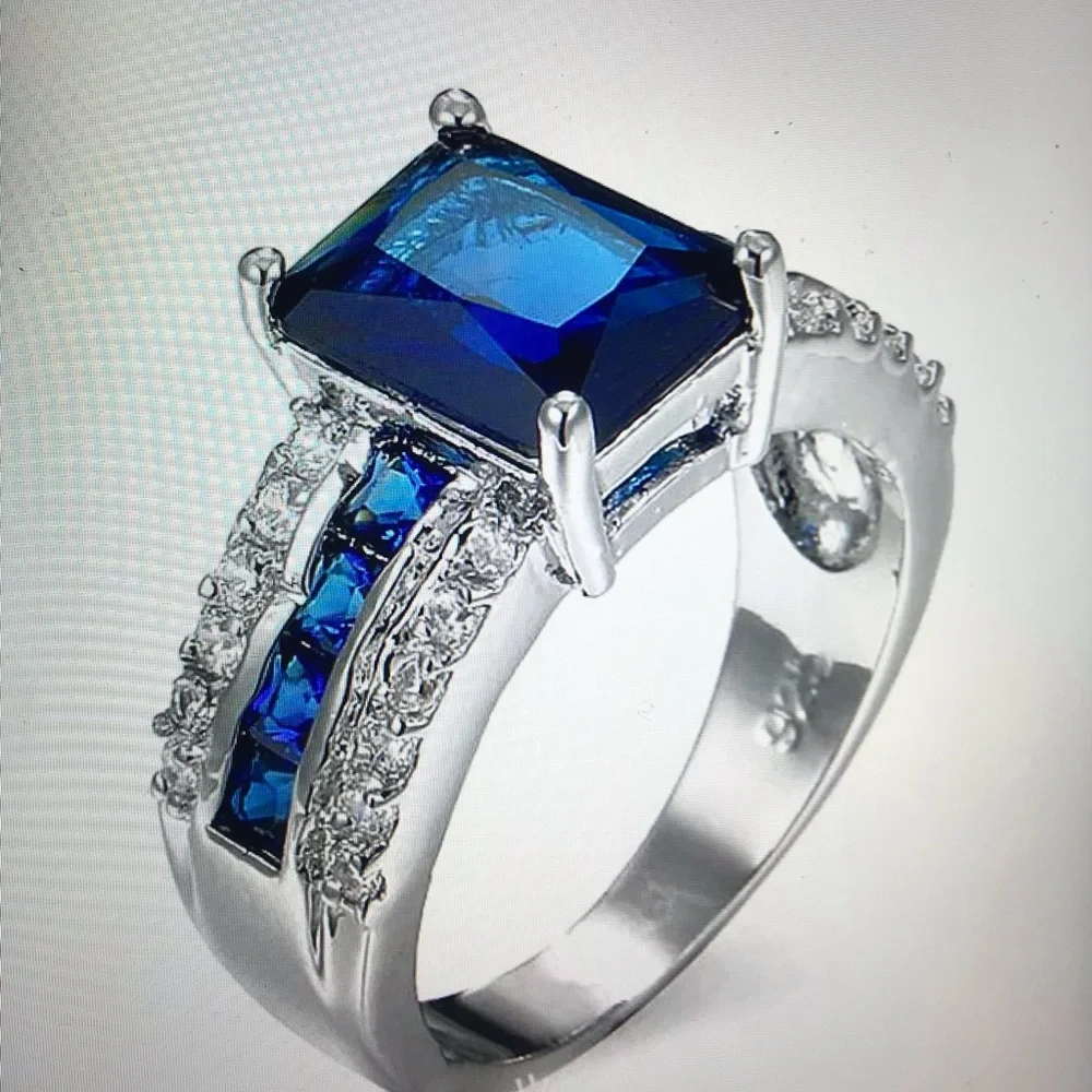 Blue Sapphire Stamped 925 Sterling Silver Ring